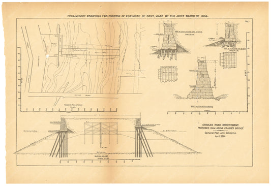 Charles River Dam Report 1903: Preliminary Drawing No 1, April 1894