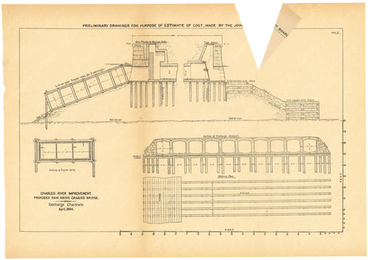 Charles River Dam Report 1903: Preliminary Drawing No 3, April 1894