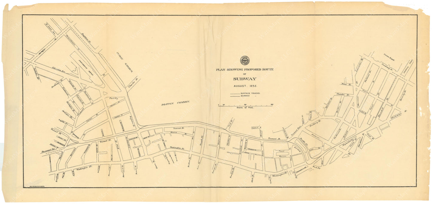 BTC Annual Report 01, 1895: Plan Showing Proposed Route of Subway, August 1895
