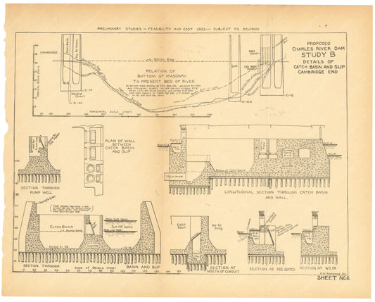 Charles River Dam Report 1903 Sheet 006: Study B Details