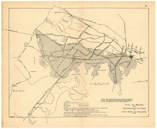 BTC Annual Report 17, 1911 Plate B: Streetcar Routes and Distributions in South Boston and Dorchester