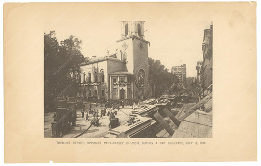 BTC Annual Report 01, 1895: Tremont Street Streetcar Blockade, July 12, 1895